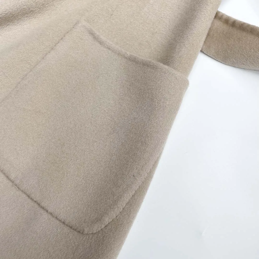 

Shawl Collar Double-Sided Tweed New Women's Loose Pocket Wool Coat Fox Collar Wool Overcoat