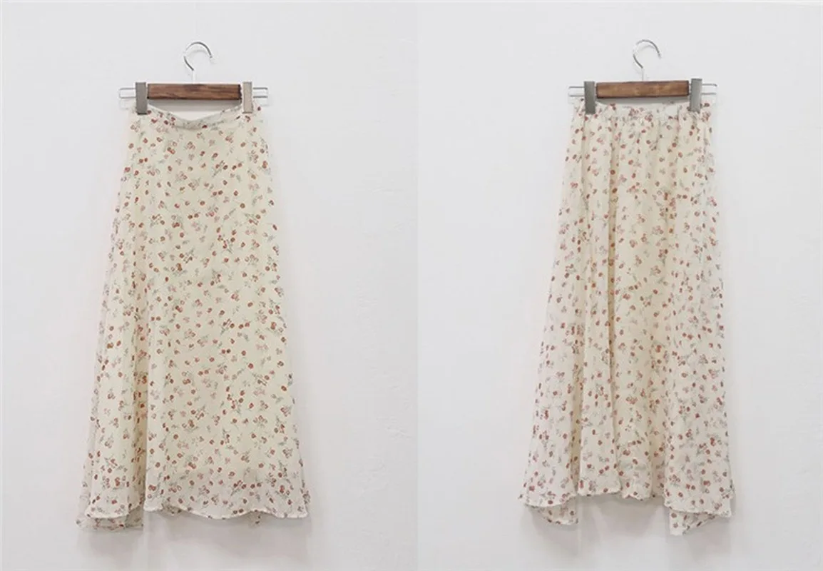

GOOHOJIO New Summer Women Skirts Chiffon High Elastic Waist Casual Fashionable Elegant Print Floral Irregular Midi Skirts