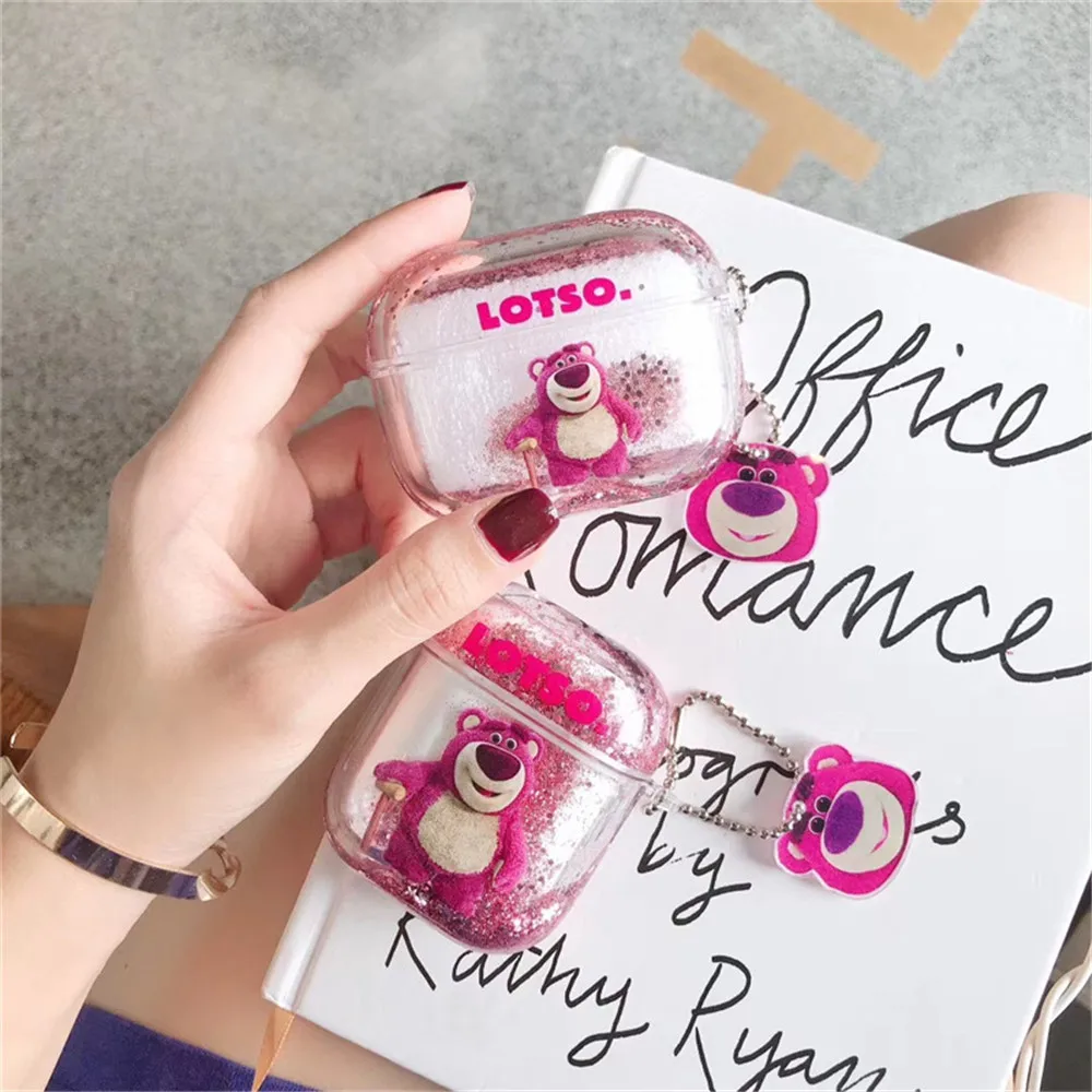 

Cute Bear Quicksand Earphone Protective Cover For Airpods Pro 2 1 Case PC hard shell For Airpods Pro Case Dynamic Glitter Liquid
