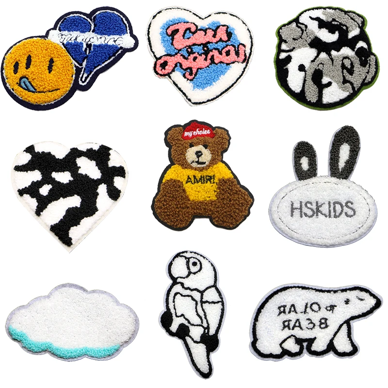 Cute Fashion Towel Cartoon Embroidery Sewing Bear Love Owl Cloud Clothing Badge Stripe DIY Children's T-shirt Backpack
