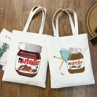 nutella chocolate sauce print shopper bag shopping bag handbag canvas cotton eco bag high capacity collapsible reusable tote