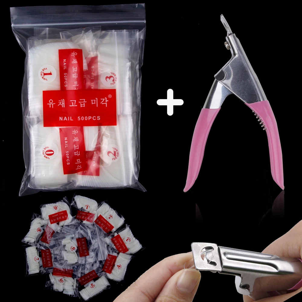

500Pcs/Bag False Nail Tips Acrylic Practice Nail Capsules With Cutter Clippers Artificial Nails Soft Gel Coffin Manicure Tools