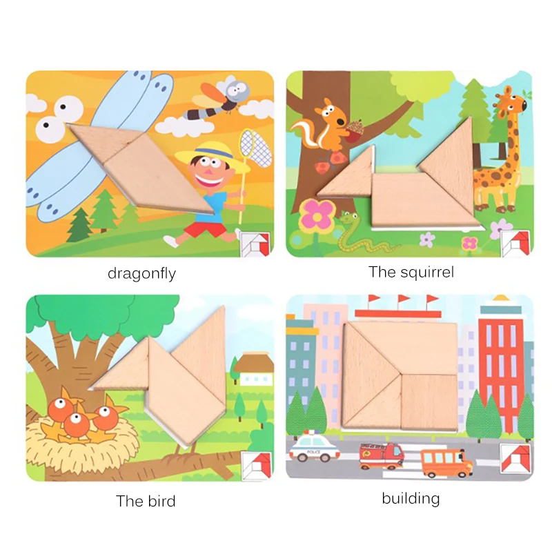 

Children'S Wooden Tangram Puzzle Toy Baby Wooden Montessori Benefit Intellectual Toys Family Interactive Toys Kids Gifts
