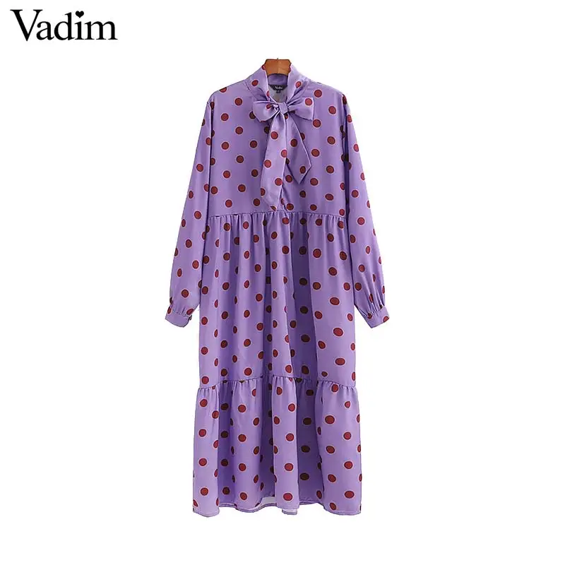 Vadim милый женский в горошек средней длины платье с галстуком бабочкой длинными