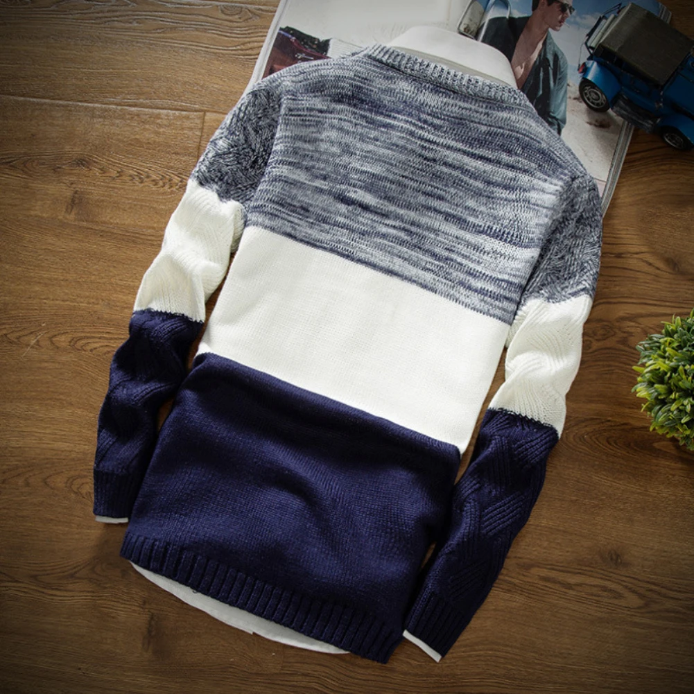 

Men Autumn O Neck Long Sleeve Color Block Patchwork Slim Knitted Pullover Sweater Fashion Pullover Winter Casual Pullover