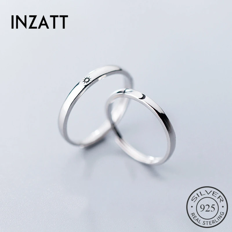 

INZATT Real 925 Sterling Silver Sun Moon Zircon Adjustable Men Ring For Love Couples Asymmetry Fine Jewelry Punk Accessories