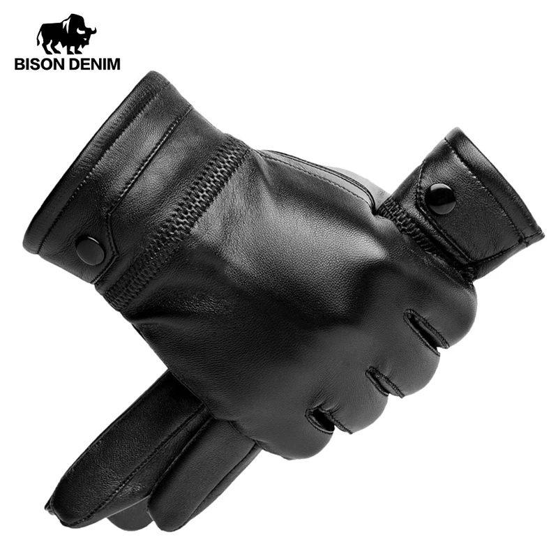 Мужские перчатки из овечьей кожи BISON DENIM теплые для сенсорного экрана зимние