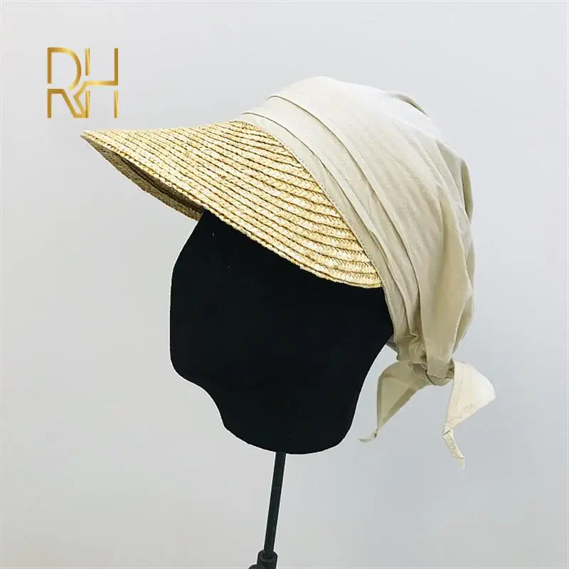 Женская Плетеная соломенная Кепка От Солнца Лоскутная дышащая Кепка-тюрбан из