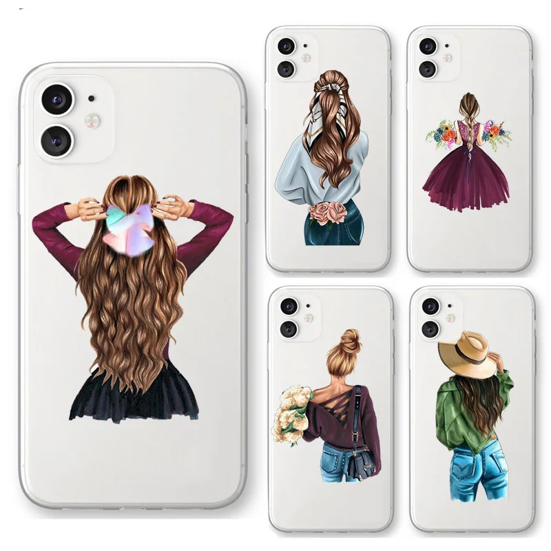 Модный прозрачный чехол из ТПУ для девочек iPhone 7 8 Plus XR X XS MAX 11 12 Pro Max mini 6S SE