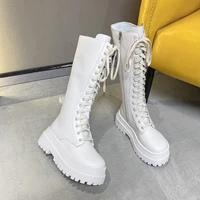 new chunky heel platform lace up motorcycle boot fashion riding boots women shoes knee high boot lady winter autumn shoe