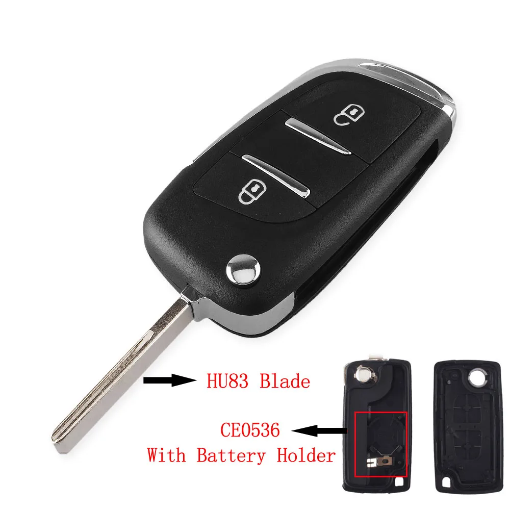 2 Кнопки KEYYOU CE0536 Fob 2/3 Bttons раскладного корпус автомобильного ключа дистанционного управления для peugeot 107 206 207 307 308 407 308 607 ключ VA2/HU83 лезвие - Количество кнопок: 2 Кнопки