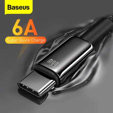 Кабель Baseus USB Type-C, 6 А, для Huawei Mate 40, P40, Samsung, 66 Вт, 5 А, SCP, FCP, для быстрой зарядки и передачи данных, для Xiaomi