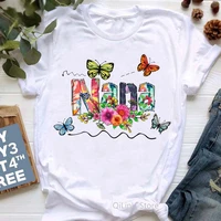 watercolor nana butterfly flowers graphic print t shirt womens clothing white tshirt femme summer fashion t shirt female