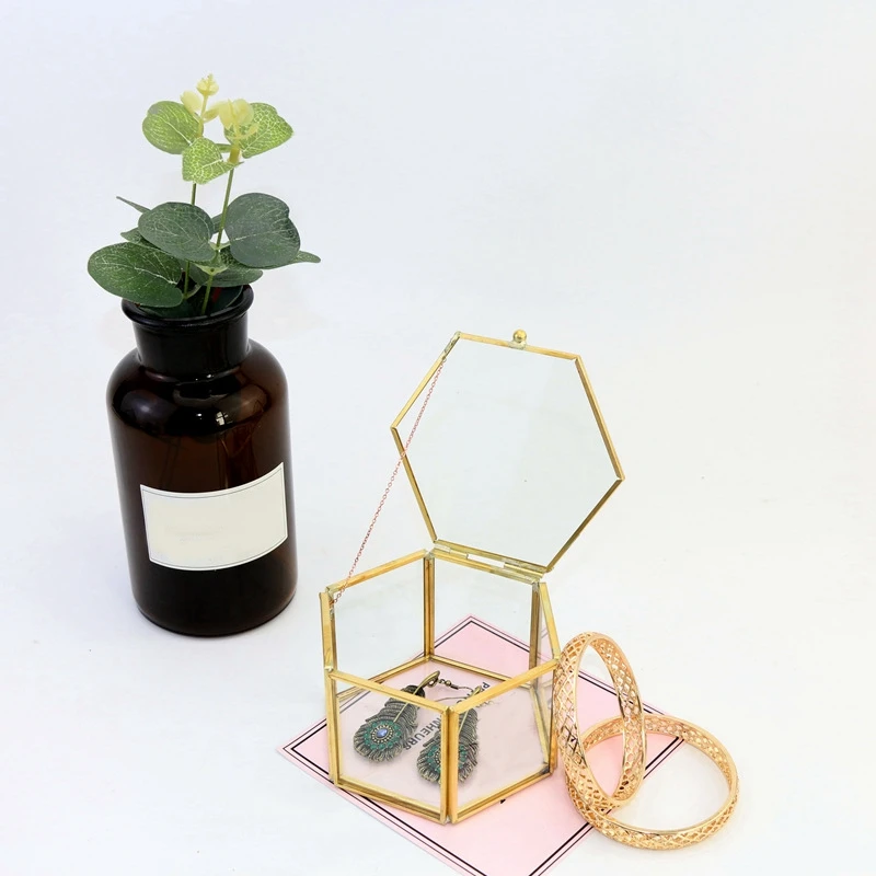 

2Pcs Geometrical Clear Gl Jewelry Box Jewelry Organize Holder Tabletop Succulent Plants Container Home Storage