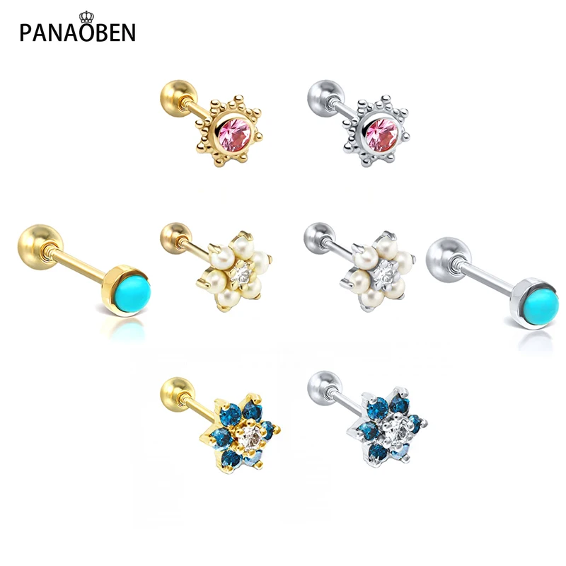 

PANAOBEN Sterling Silver 925 Earrings for Women Colorful Crystals Flowers Circle Stud Pearl Piercing Earings Luxury Elegant Gift