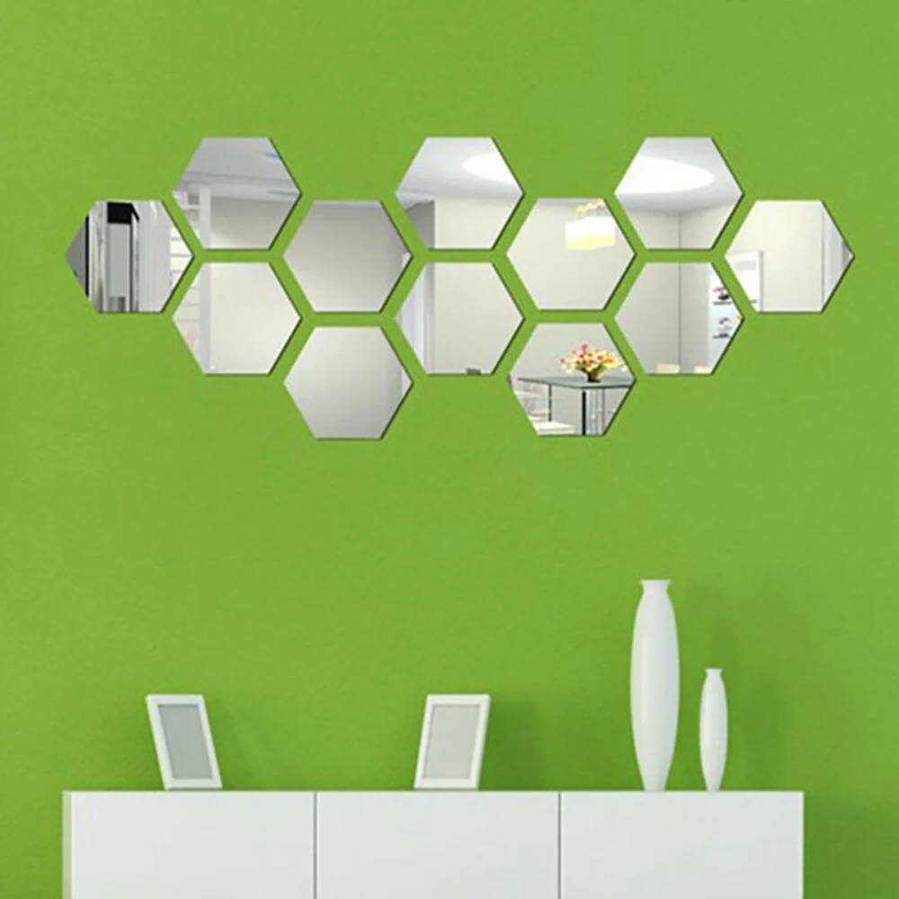 

46*40*23mm Wall Stickers 3D Art Tile Decal Hexagon Living Room Mirror Room Wall Wall Sticker Wall Stickers New