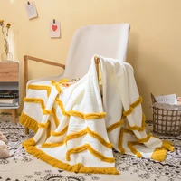 tassel blanket sofa knitting blanket mustard yellow soft tassel blanket travel 130x160 cm home sofa chair sofa bed carpet