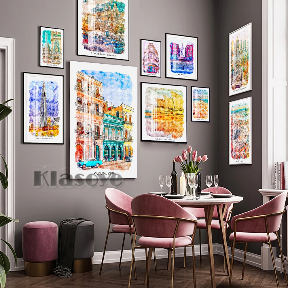 

Modern Travel City Landscape Art Prints Poster Housewarming Gift Idea Watercolor Scenery Canvas Painting Minimalist Home Decor