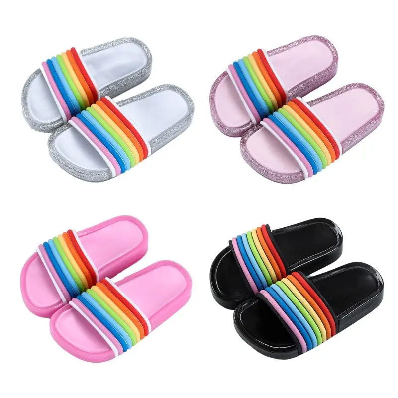 

Slippers Children LED Flashing Jelly Slide Slippers Glitter Powder Rainbow Strip Sandals