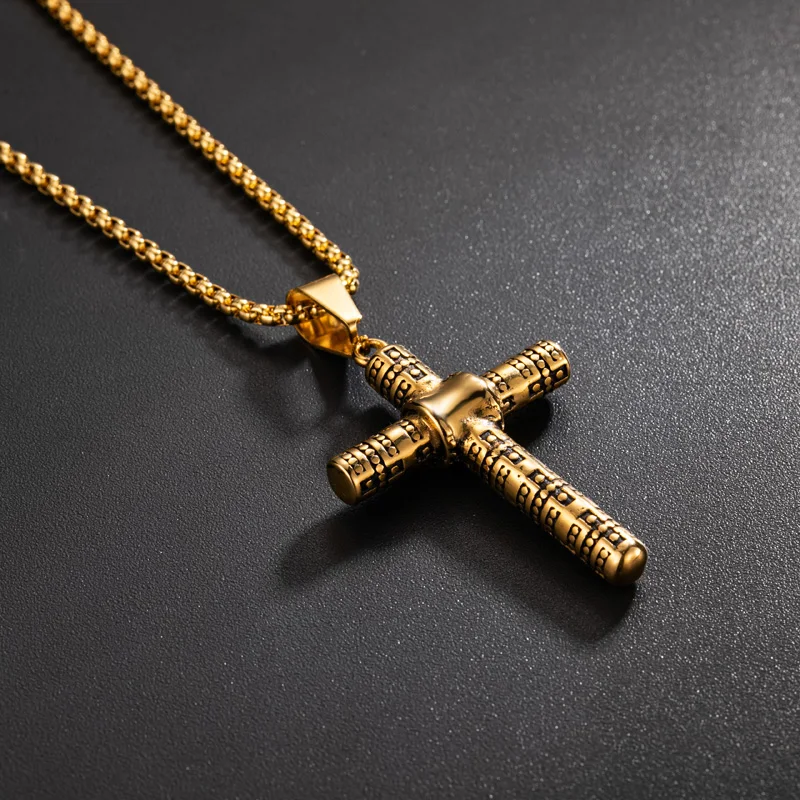 Valily Men's Punk Cross Pendant Necklace Stainless Steel Fashion Christian Jewelry for Men Women 24&quot chain | Украшения и