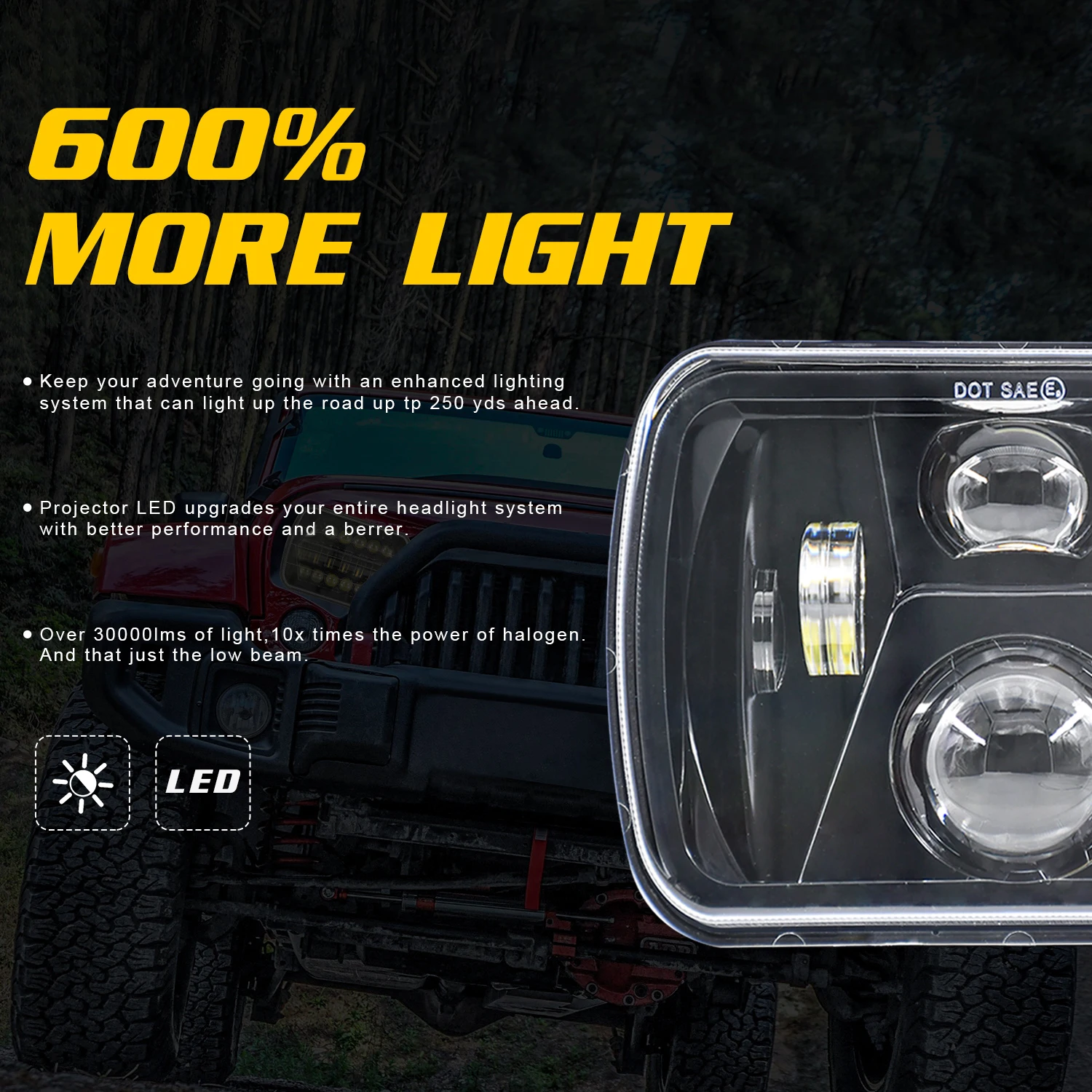 

300W 5X7 7X6 Projector LED Headlight DRL H4 Harnes for JEEP Cherokee XJ Wrangler YJ Comanche MJ Ford Chevrolet GMC Savana Safari
