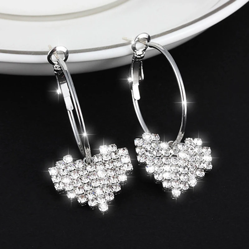 Женские серьги в форме сердца JUWANG модные с инкрустированным цирконием и