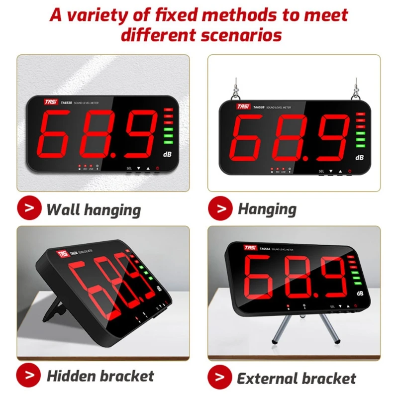 

TA653B Digital Sound Level Meter Large Screen Display Noise dB Meter Wall Hanging Type USB data transmission audio meter 32x17cm