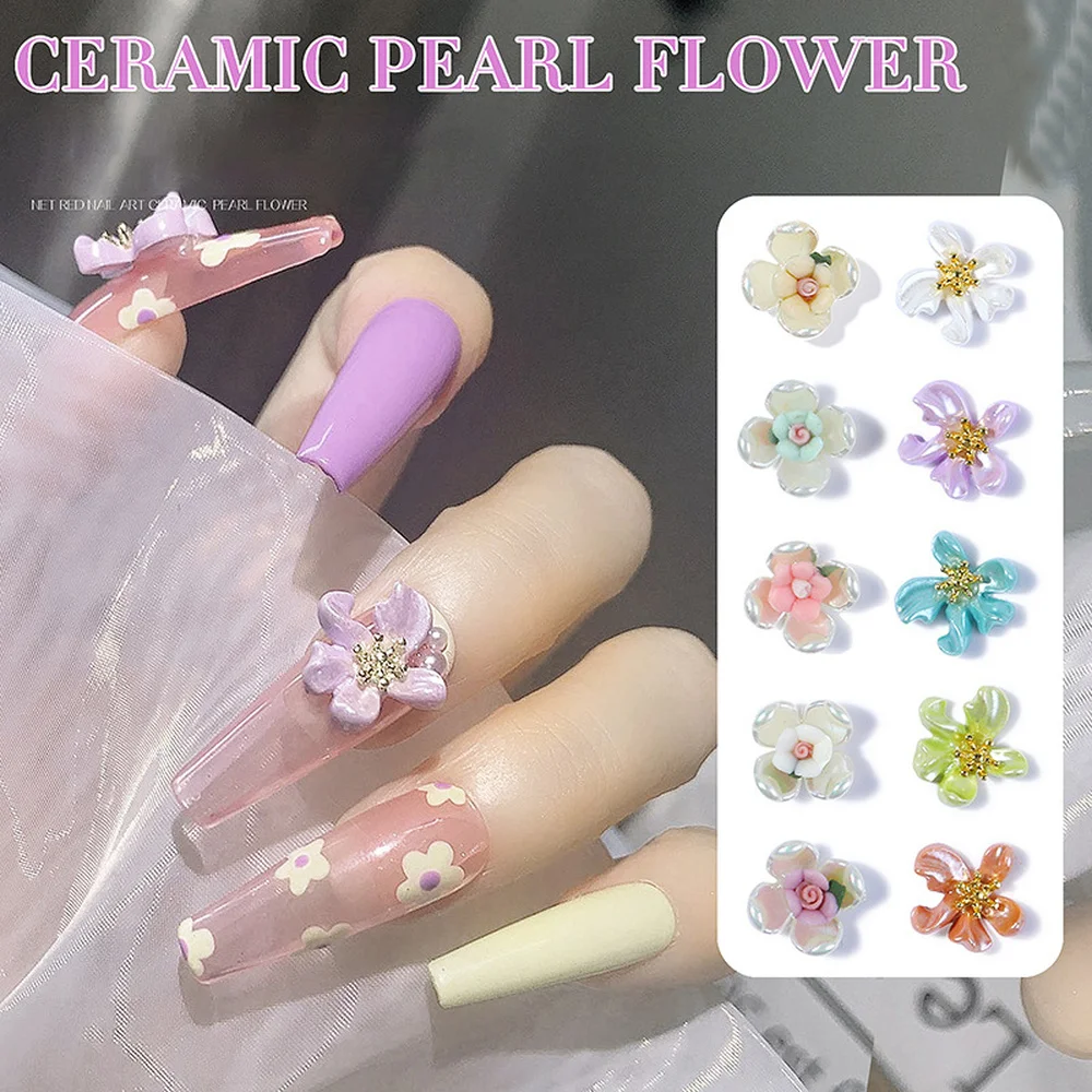 

1PC Colorful CERAMIC PEARL FLOWER Decorationsail Art Rhinestones Decoration Pixie Ornaments DIY Manicure Accessories