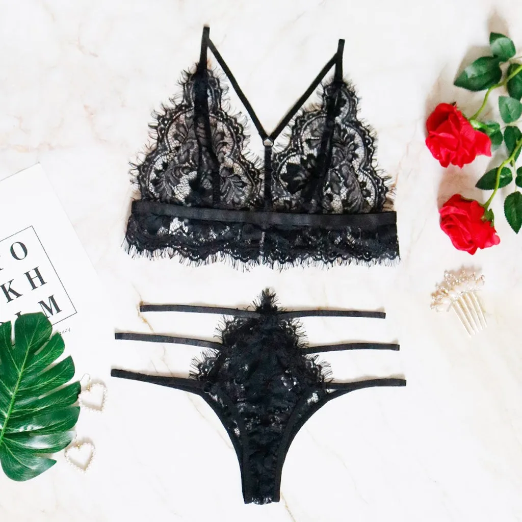 Женское сексуальное кружевное Белье набор размера плюс бюстгальтер полые