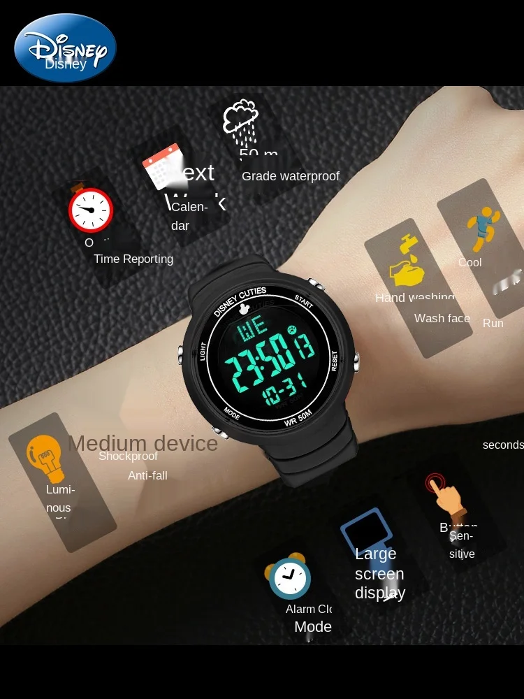

Детские часы Disney, водонепроницаемые электронные наручные часы для мальчиков младшей и старшей школы, с защитой от падения