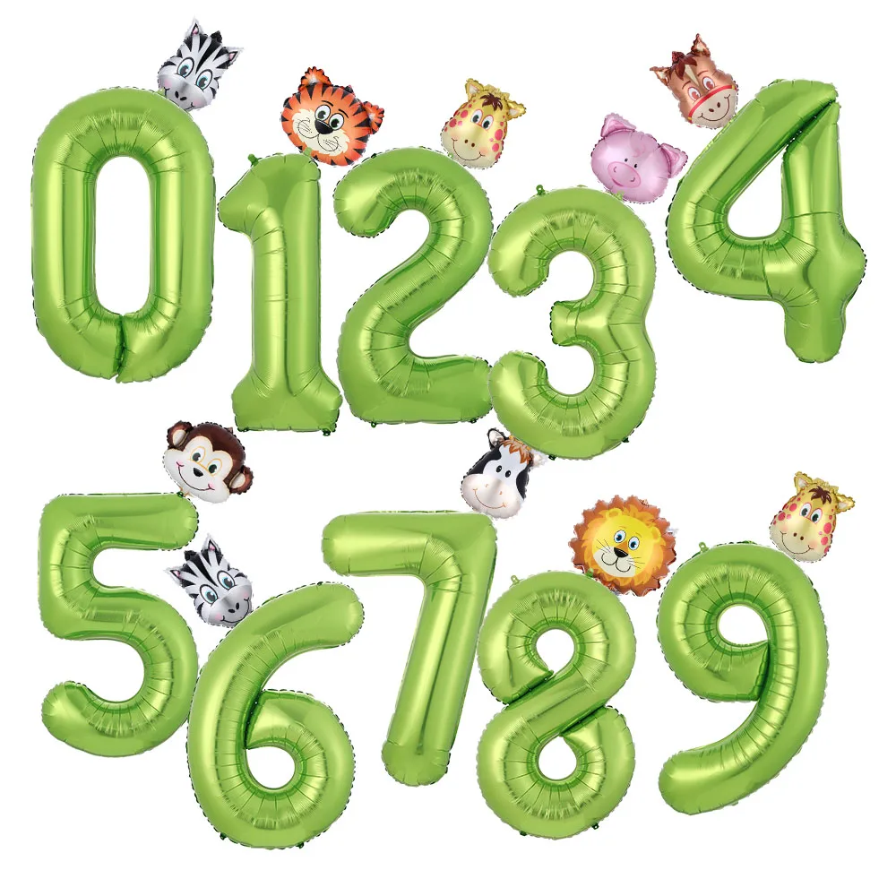 

40inch Fruit green Number foil Balloons Monkey Giraffe Zebra Animal Balloon Figure 1 2 3 Year Kid Boy Girl Birthday Party Decor