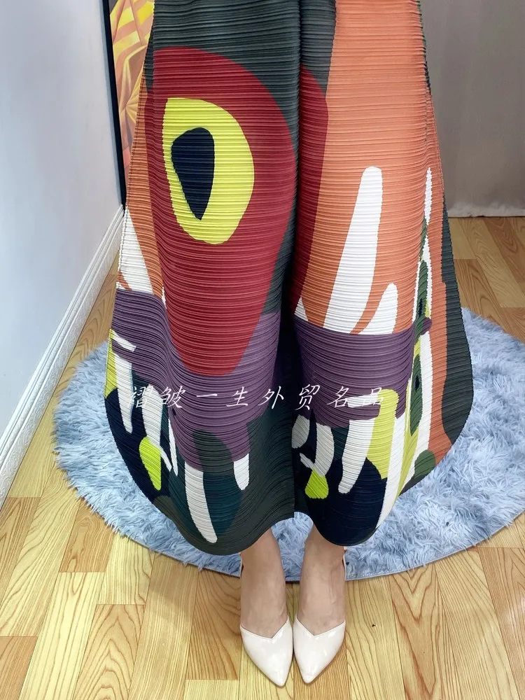 Changpleat 2021 spring summer new printed pants Miyak Pleated Fashion design cropped pants Loose Large Size wide leg pants Tide