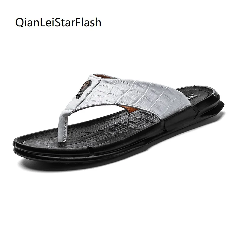 

New Fashion Summer Flip Flops Men's Slippers Genuine Leather Beach Sandals Men Casual Shoes Walking Shoes Men
