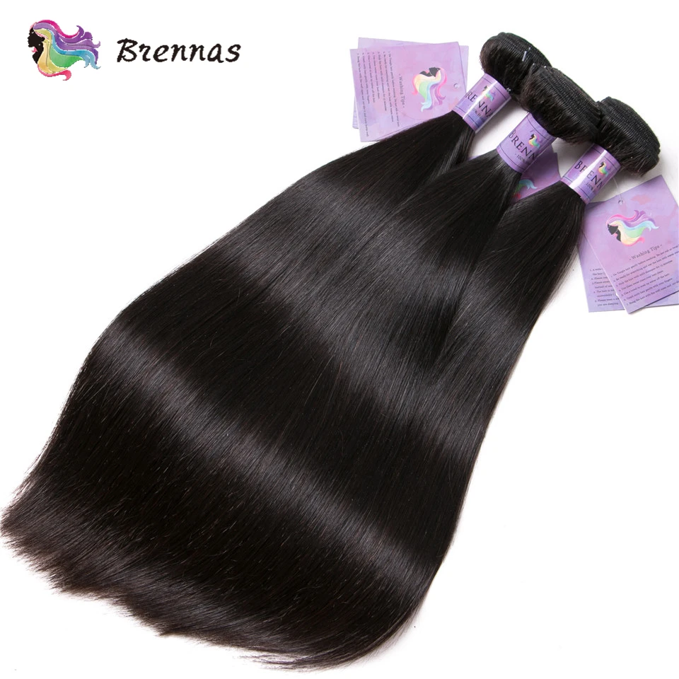 Brennas прямые человеческие волосы пряди с закрытием бразильские волосы Remy плетение 4x4 закрытие шнурка средний коэффициент натуральный цвет 8 ''-26''