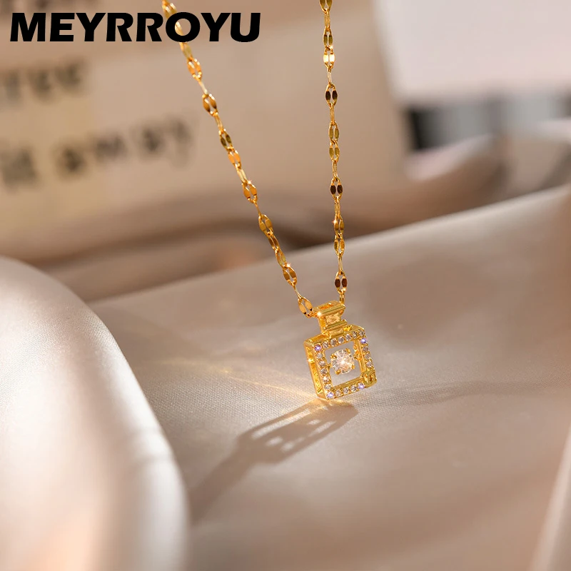 

MEYRROYU Stainless Steel New Romantic Zircon Hollow Perfume Bottle Necklace For Women Gift Trend Chain Fashion Jewelry Wholesale