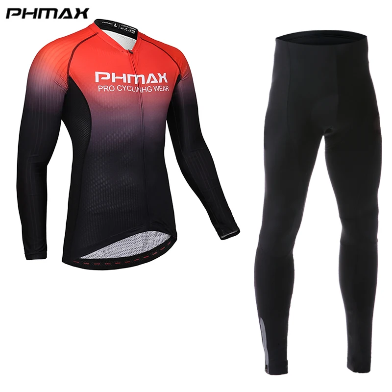 売る Phmaxプロサイクリングセット男性サイクリング服バイク服通気性の抗uv自転車ウエア長袖ジャージセット