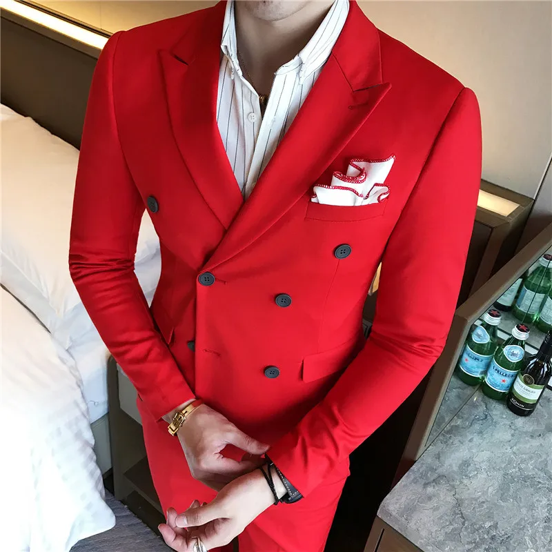 Plyesxale Slim Fit мужские s двойные приталенные пиджаки красный черный белый серый