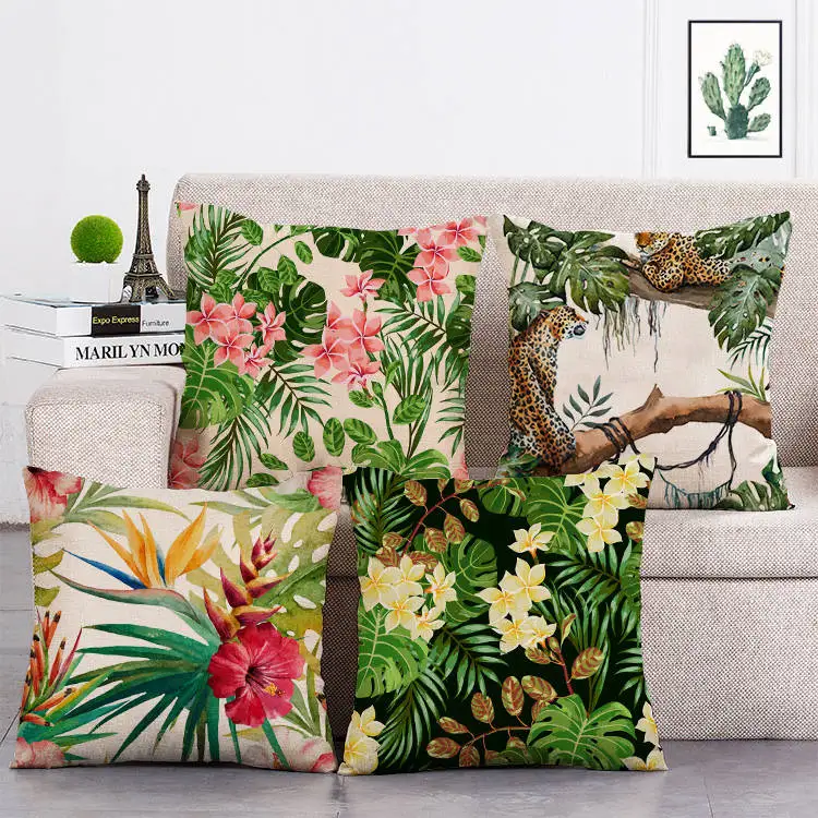 

1pc Tropical Flower Cushion Cover 45*45cm Tropical Green Leaves Throw Pillow Cushion Cover Decoration for Sofa Home T261