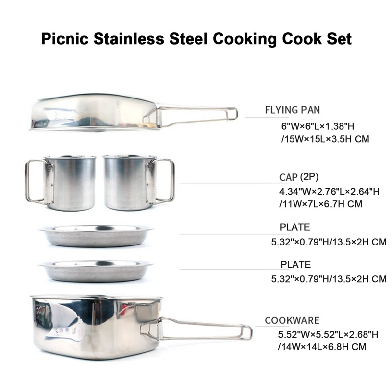

1 Set Backpacking Camping Cookware Pot Set Stainless Steel & 1Pcs Kettle Stainless Steel Cooking Kettle 1.2L