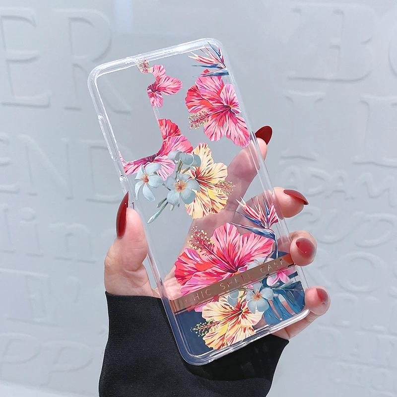

LOVECOM Vintage Retro Flowers Phone Case For Samsung Galaxy S21 Plus S20 FE A52 A72 5G A71 A51 A12 Clear Bumper Soft Cover Capa
