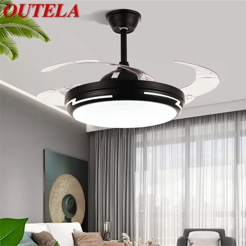 

OUTELA Ceiling Fan Light Invisible Black Lamp With Remote Control Modern Simple LED For Home Living Room