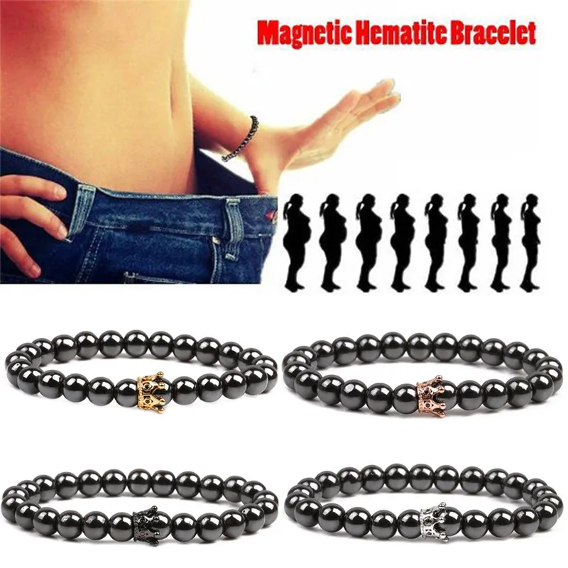 1 шт гематит камень бисера Strand браслет золотая и Черная Корона Подвеска Шарм