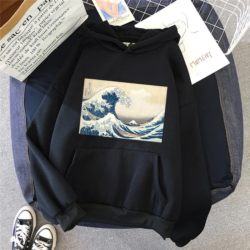 Новинка Дизайнерская Женская толстовка с капюшоном и принтом волн Повседневная