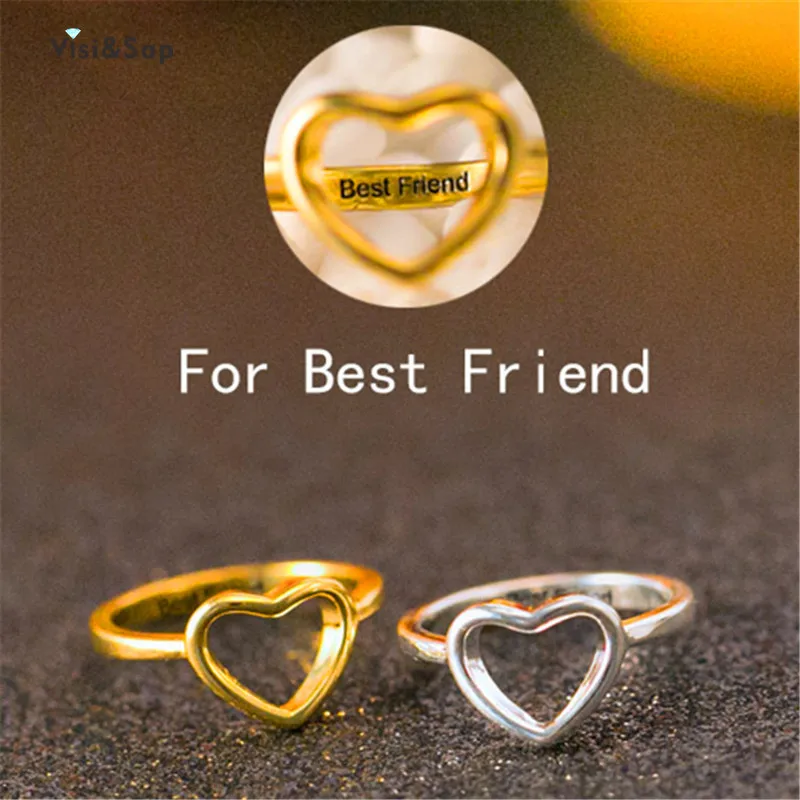 Visisap полый любящее сердце кольца для женщин Подарки тисненый Best Friend