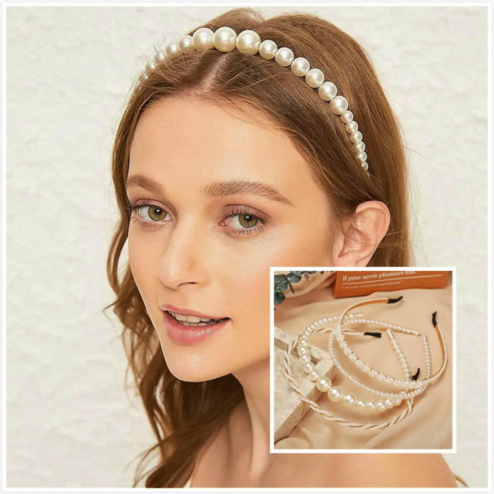 

Elegant Pearl Hairbands Wedding Artificial Pearl Hair Hoops White Trendy Hairbands Bow Hair Hoops Sweet Luxury Female Fashion