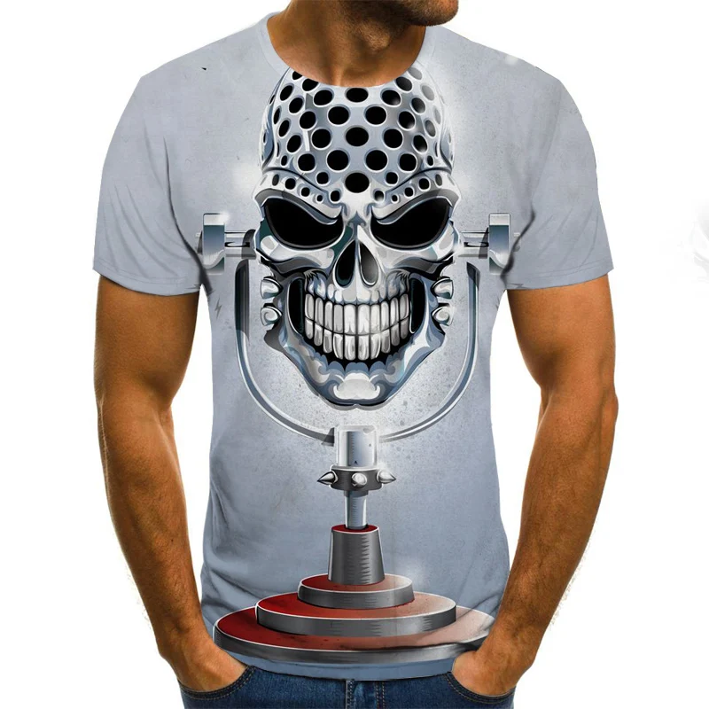 2019 summer new men T shirt personality creative skull 3D digital printing Tshirt casual Harajuku street short sleeved Tee shirt|Мужские