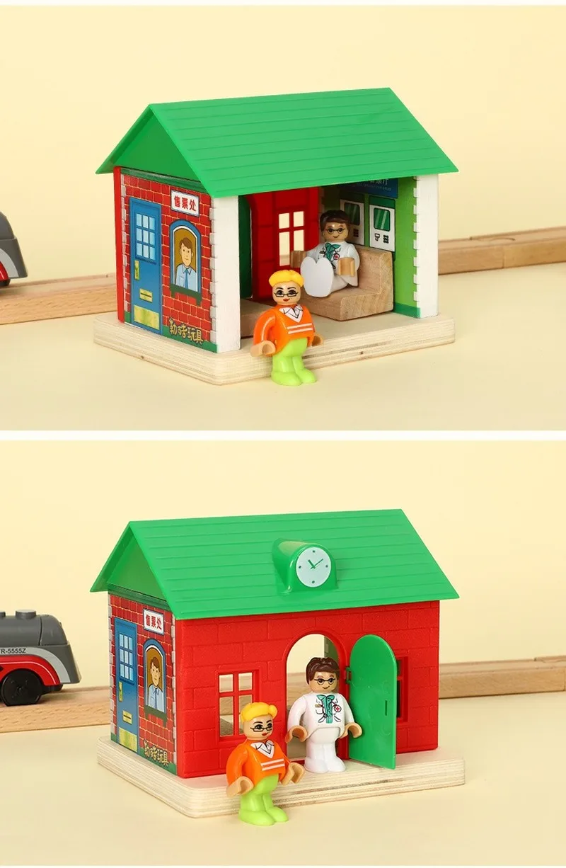 Деревянный поезд части дорожек совместимы трек сцена детские игрушки подарки