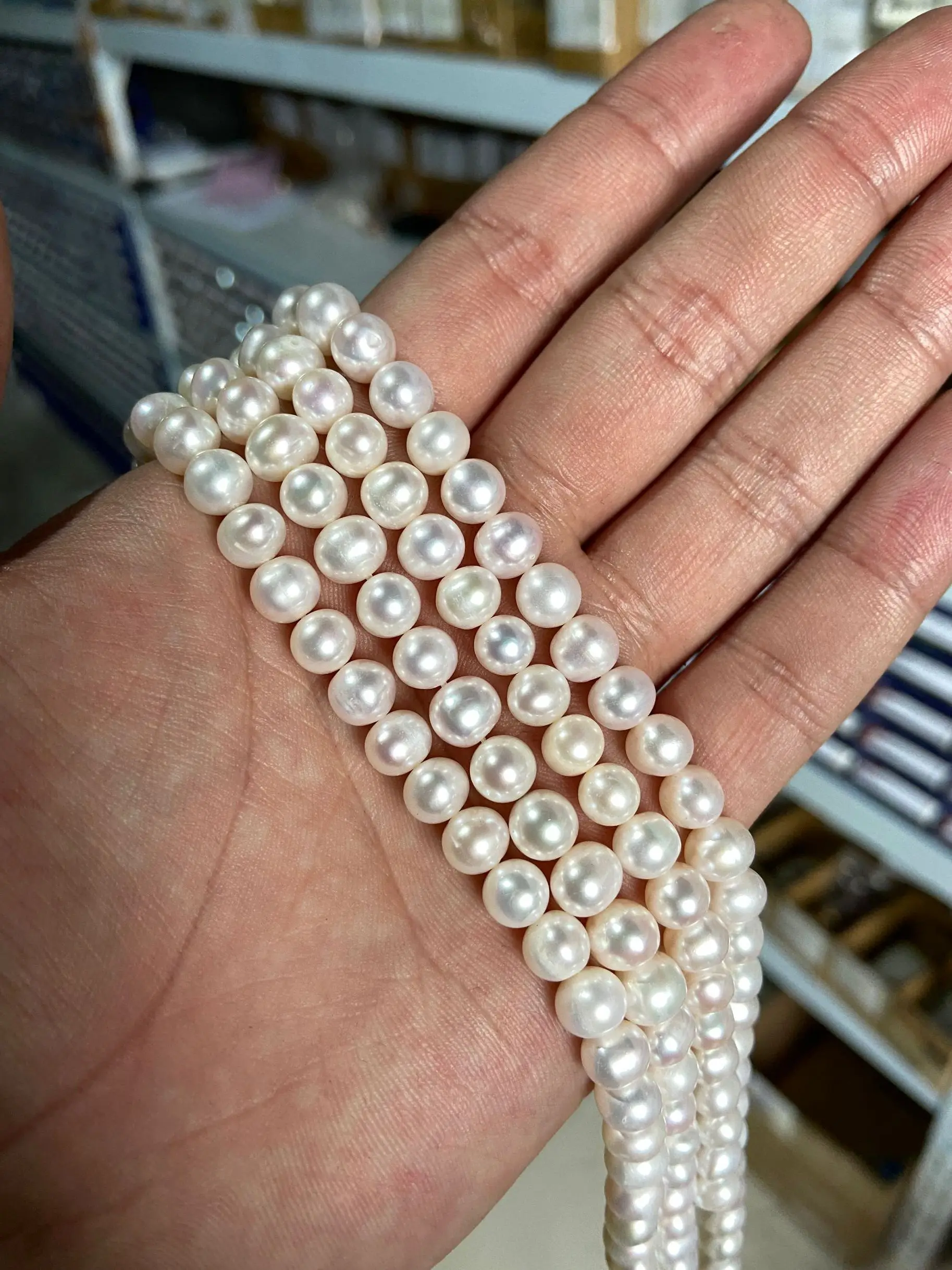 

Grade A 7-8mm White Near Round Pearl Beads High Quality Freshwater Natural Pearls For Jewelry Making DIY Necklace 14' Strand'