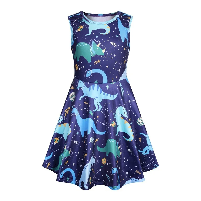 

Baby Girls Vest Dress Dino Character Cartoon Dress 2020 New Arrival Summer Sleeveless Dress Princess Birthday Gift Age For 3-7Y