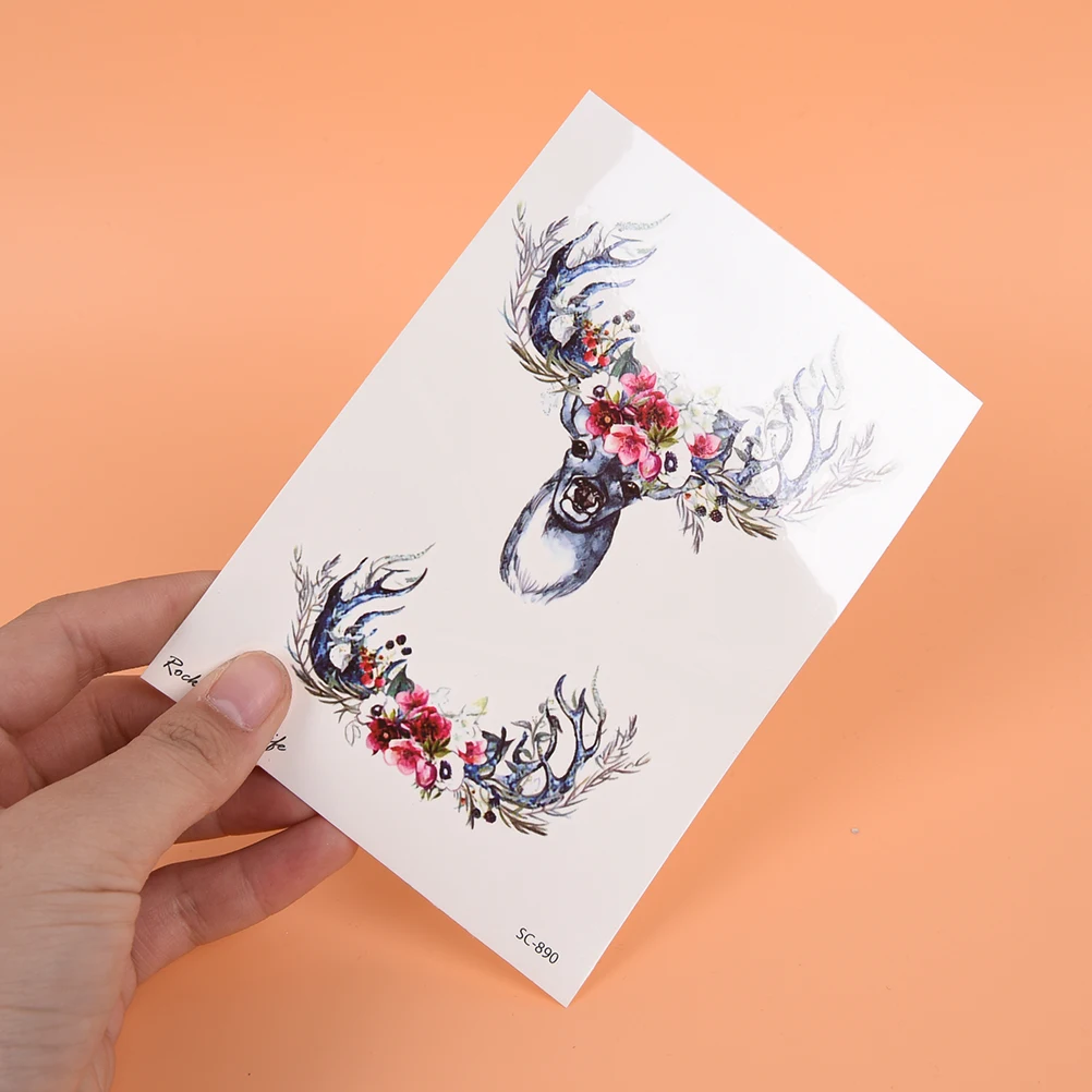 Водостойкая Временная тату-наклейка лосиная голова олень баксы рог рога тату на